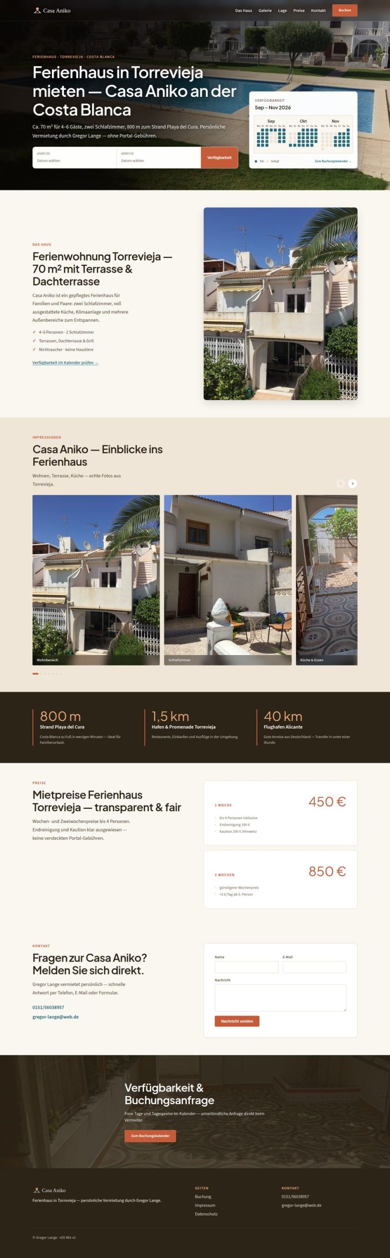 Startseite des Entwurfs für das Ferienhaus Casa Aniko in voller Länge