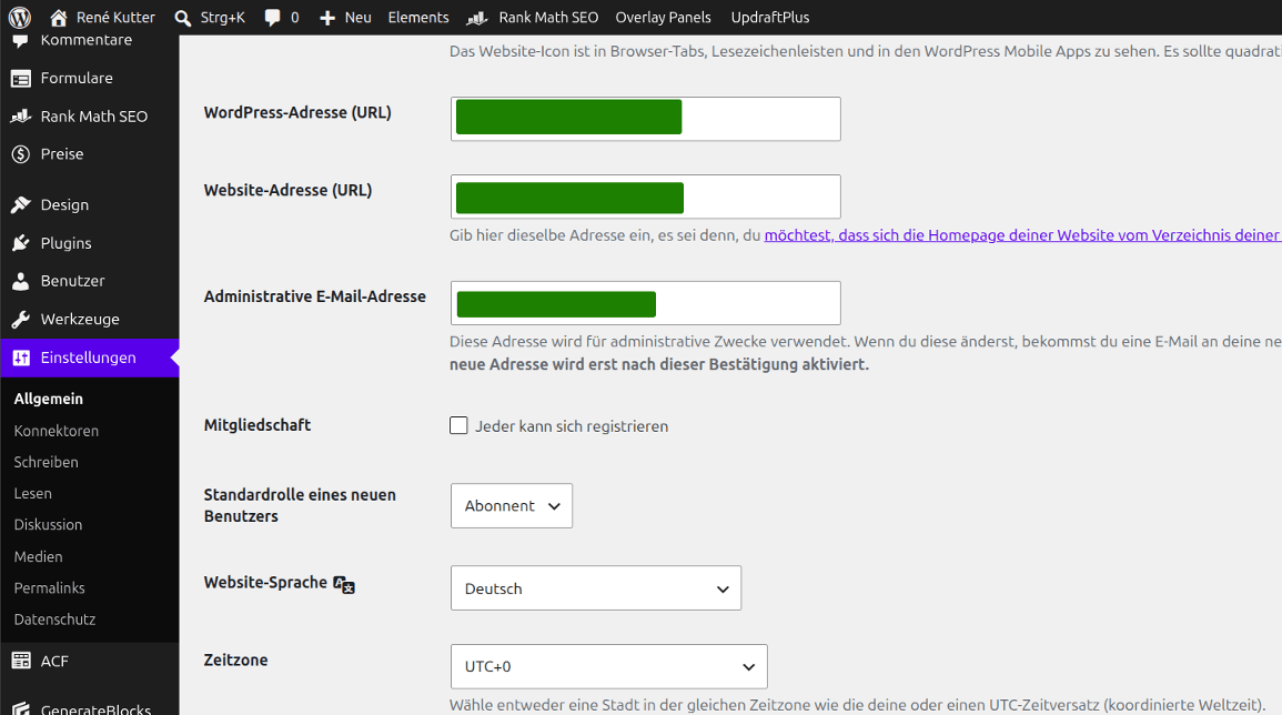 WordPress Einstellungen