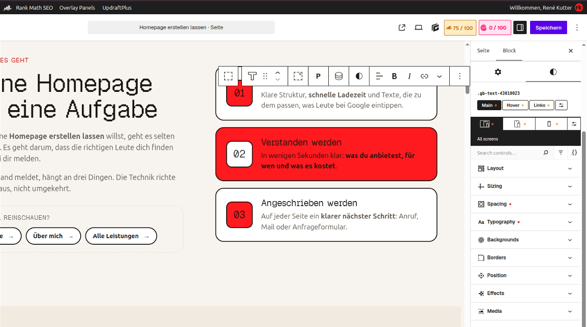 Wordpress Generateblocks Block-Einstellungen